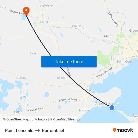 Point Lonsdale to Burrumbeet map