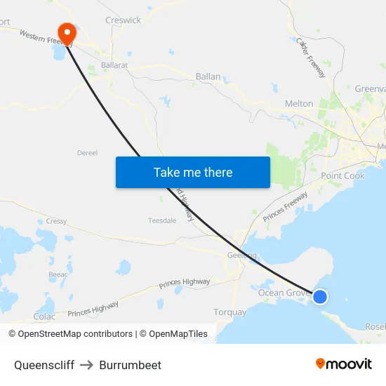 Queenscliff to Burrumbeet map