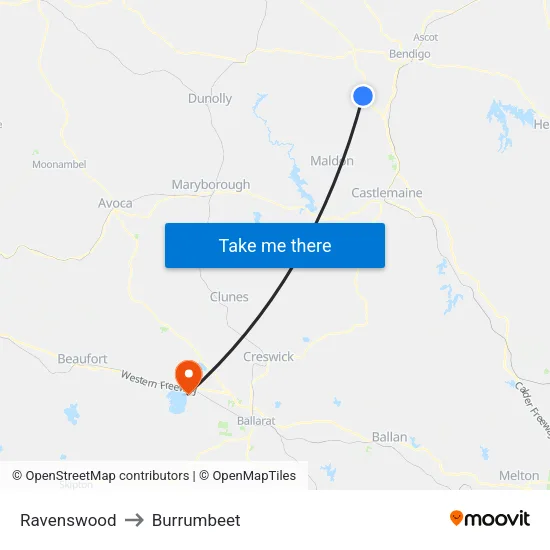 Ravenswood to Burrumbeet map