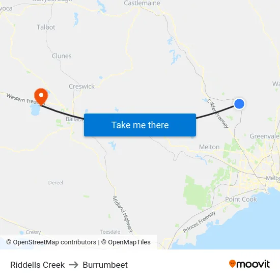 Riddells Creek to Burrumbeet map