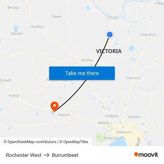 Rochester West to Burrumbeet map