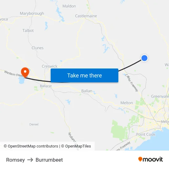 Romsey to Burrumbeet map