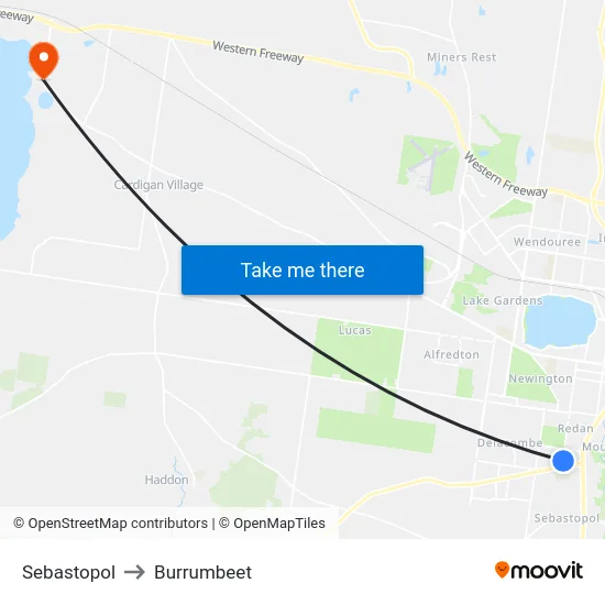 Sebastopol to Burrumbeet map