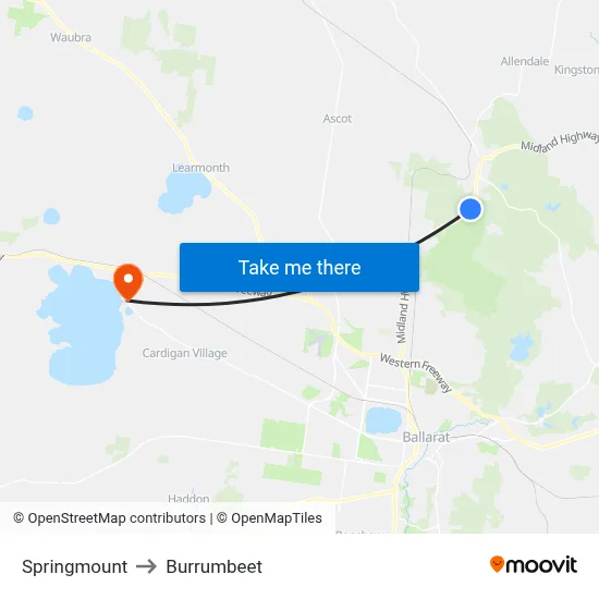 Springmount to Burrumbeet map