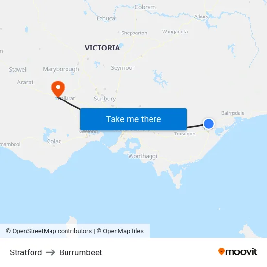 Stratford to Burrumbeet map
