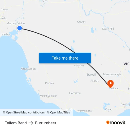 Tailem Bend to Burrumbeet map
