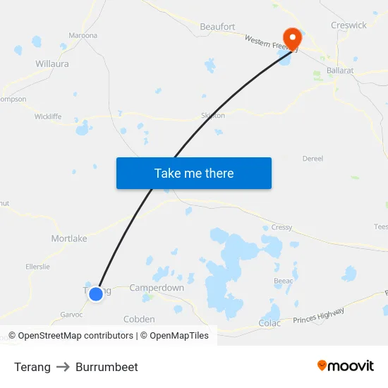 Terang to Burrumbeet map