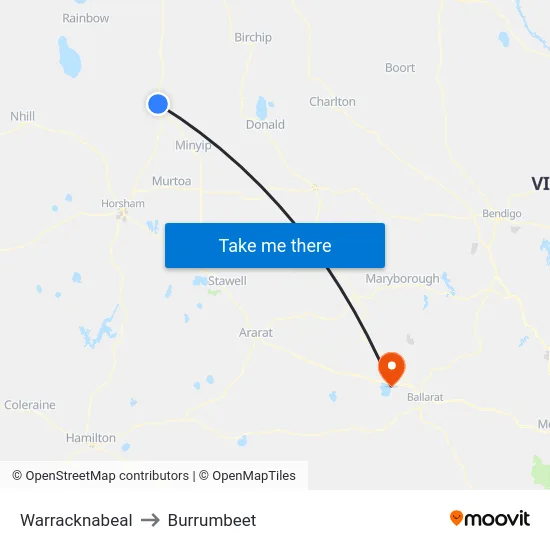 Warracknabeal to Burrumbeet map