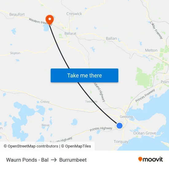 Waurn Ponds - Bal to Burrumbeet map