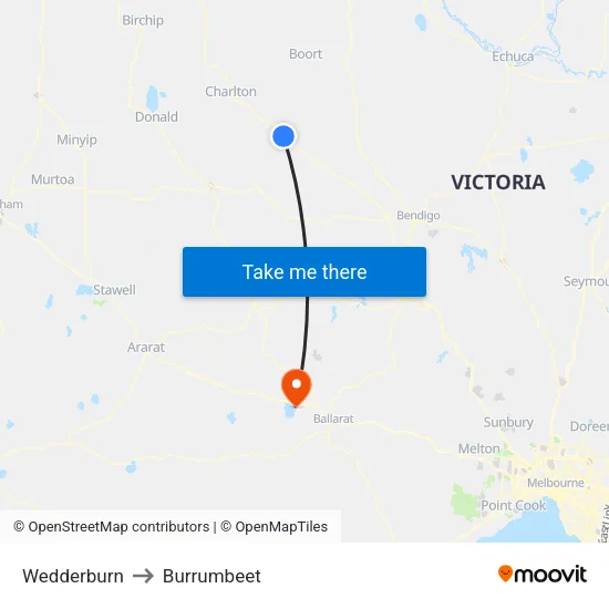 Wedderburn to Burrumbeet map