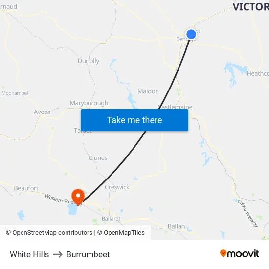 White Hills to Burrumbeet map