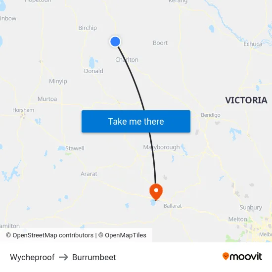 Wycheproof to Burrumbeet map
