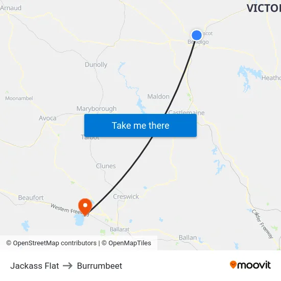 Jackass Flat to Burrumbeet map