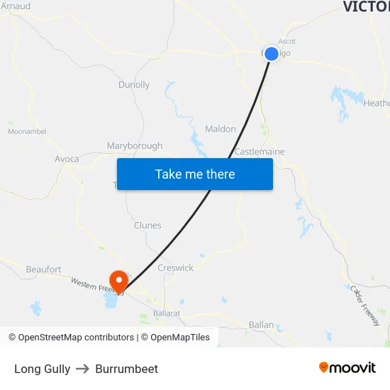 Long Gully to Burrumbeet map