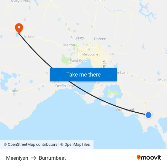 Meeniyan to Burrumbeet map