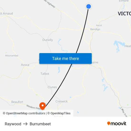 Raywood to Burrumbeet map