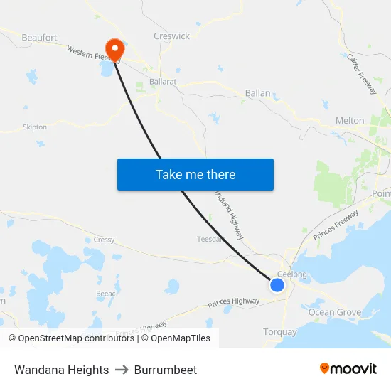 Wandana Heights to Burrumbeet map