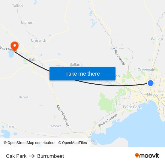 Oak Park to Burrumbeet map