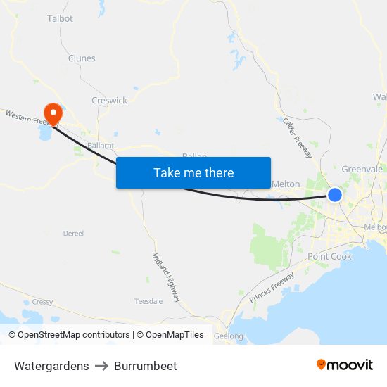 Watergardens to Burrumbeet map