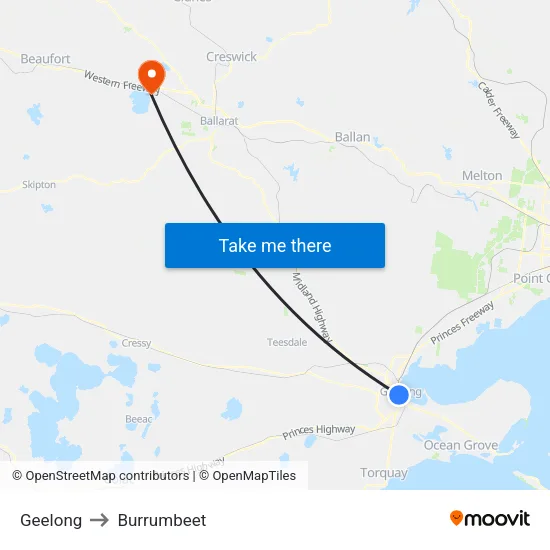 Geelong to Burrumbeet map