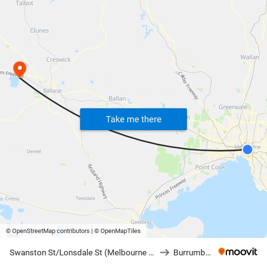 Swanston St/Lonsdale St (Melbourne City) to Burrumbeet map