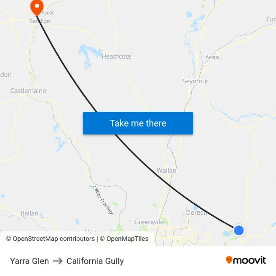 Yarra Glen to California Gully map