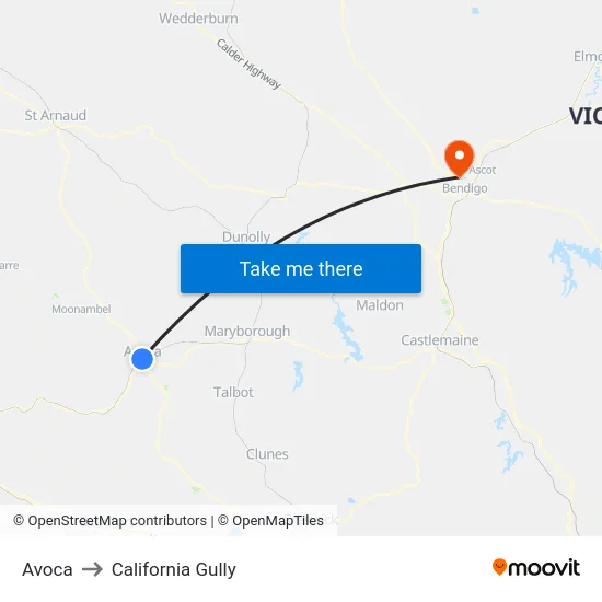Avoca to California Gully map