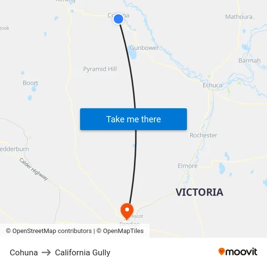 Cohuna to California Gully map