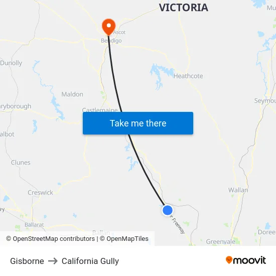 Gisborne to California Gully map