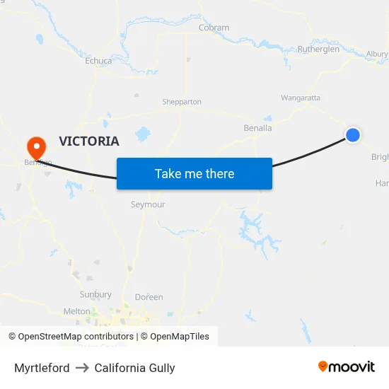 Myrtleford to California Gully map