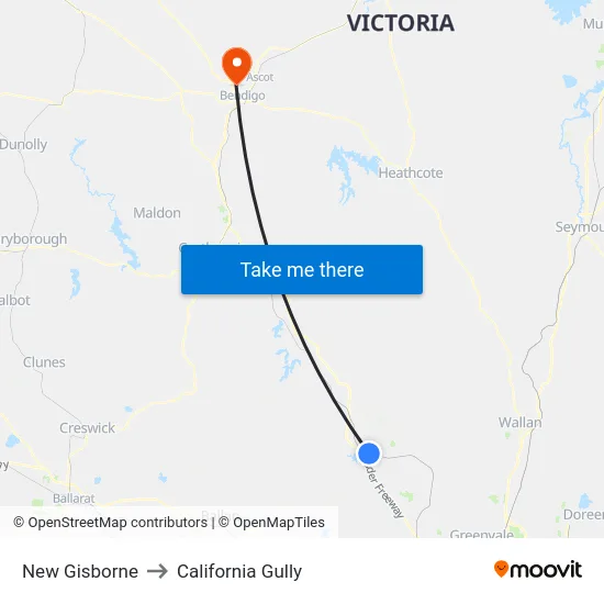New Gisborne to California Gully map