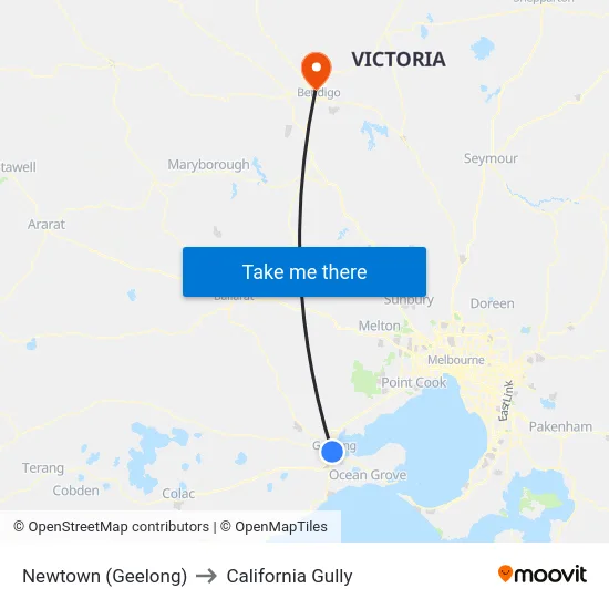 Newtown (Geelong) to California Gully map