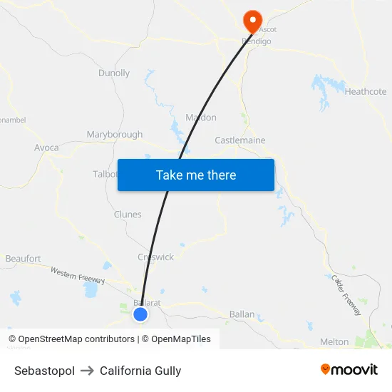 Sebastopol to California Gully map