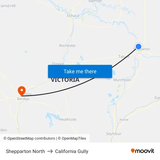 Shepparton North to California Gully map