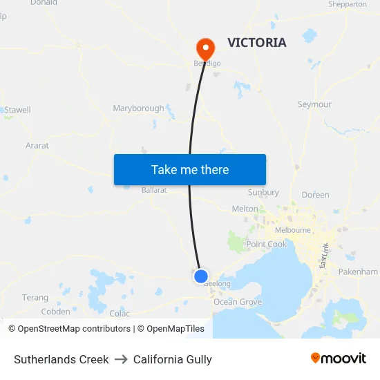 Sutherlands Creek to California Gully map