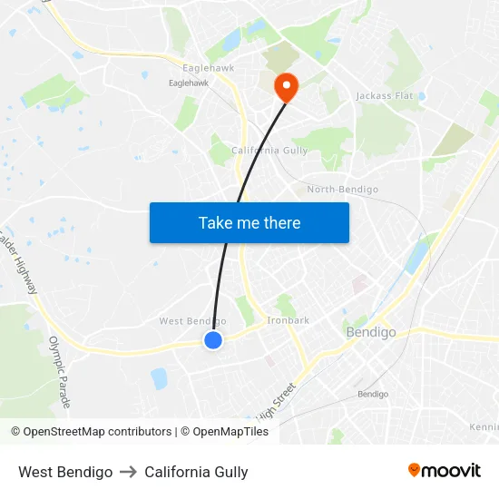 West Bendigo to California Gully map