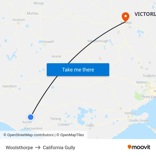 Woolsthorpe to California Gully map