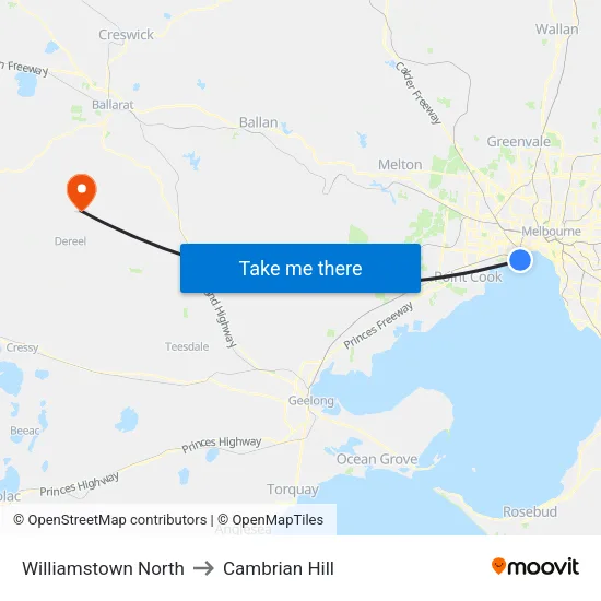 Williamstown North to Cambrian Hill map