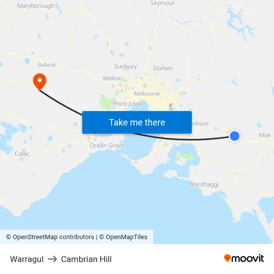 Warragul to Cambrian Hill map