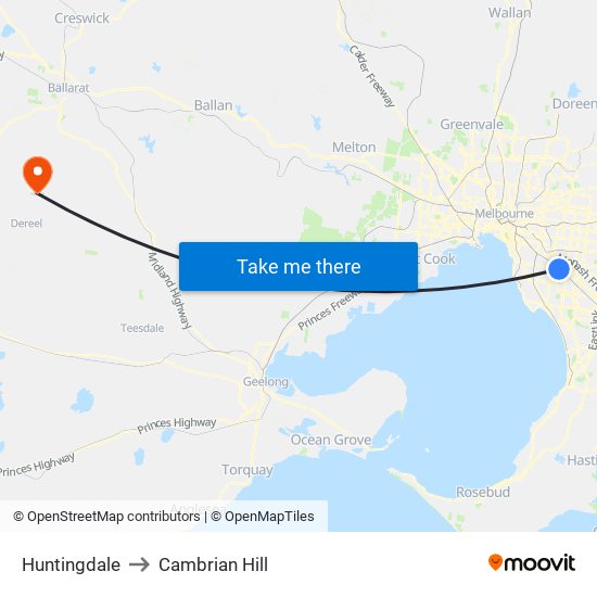 Huntingdale to Cambrian Hill map