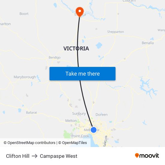 Clifton Hill to Campaspe West map