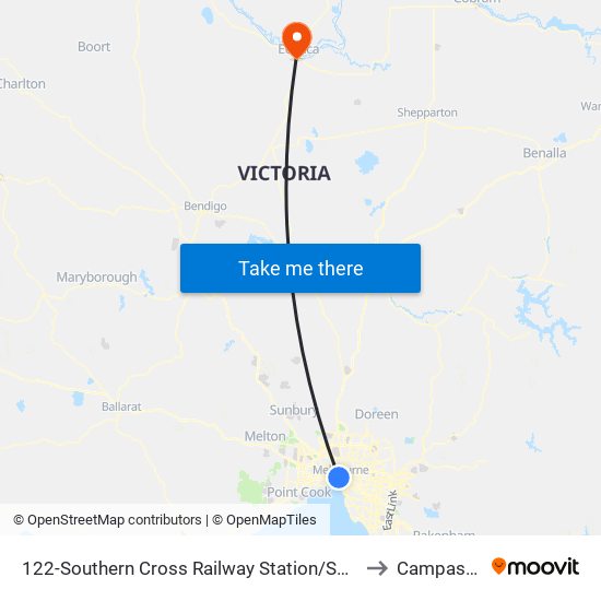 122-Southern Cross Railway Station/Spencer St (Melbourne City) to Campaspe West map