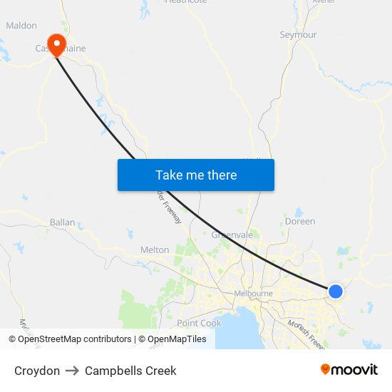 Croydon to Campbells Creek map