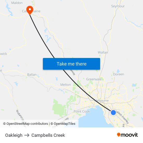 Oakleigh to Campbells Creek map