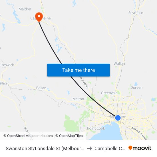 Swanston St/Lonsdale St (Melbourne City) to Campbells Creek map