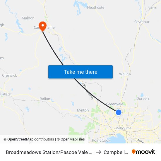 Broadmeadows Station/Pascoe Vale Rd (Broadmeadows) to Campbells Creek map