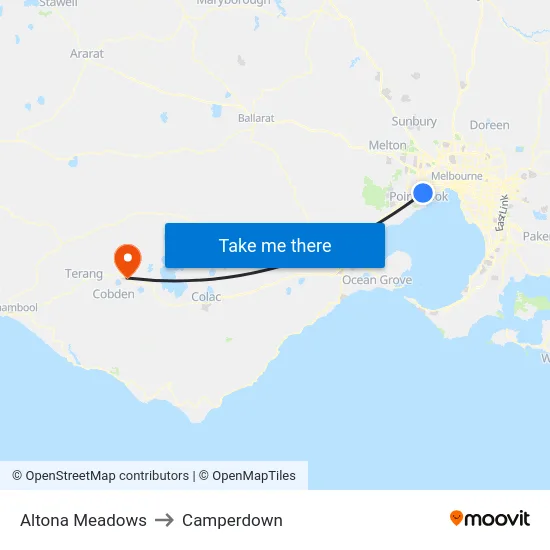 Altona Meadows to Camperdown map