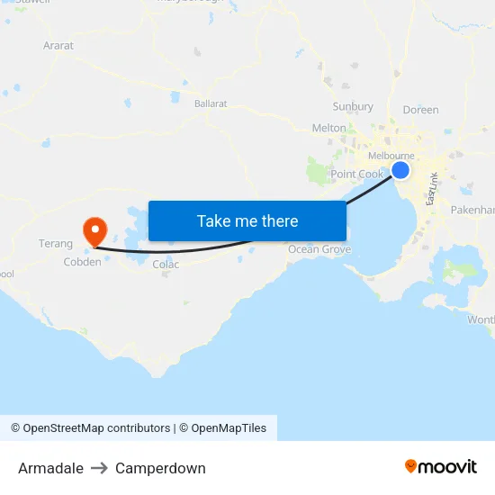 Armadale to Camperdown map
