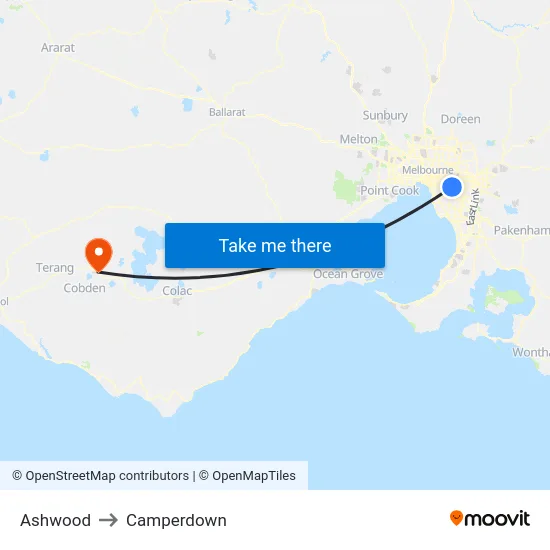 Ashwood to Camperdown map