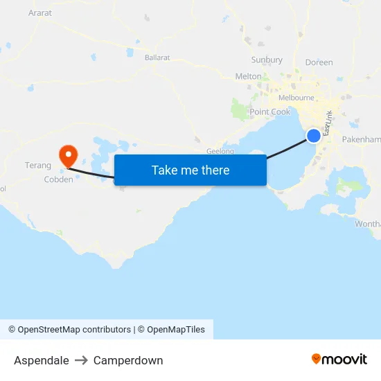 Aspendale to Camperdown map